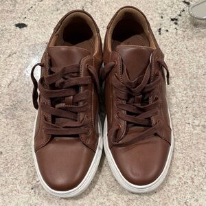 Banana Republic Men's Brown Leather Sneakers with White Sole